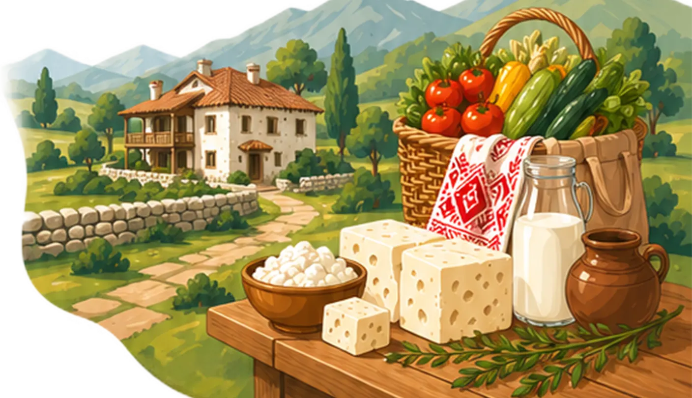 Българска селска маса с пресни продукти от кооперативни ферми